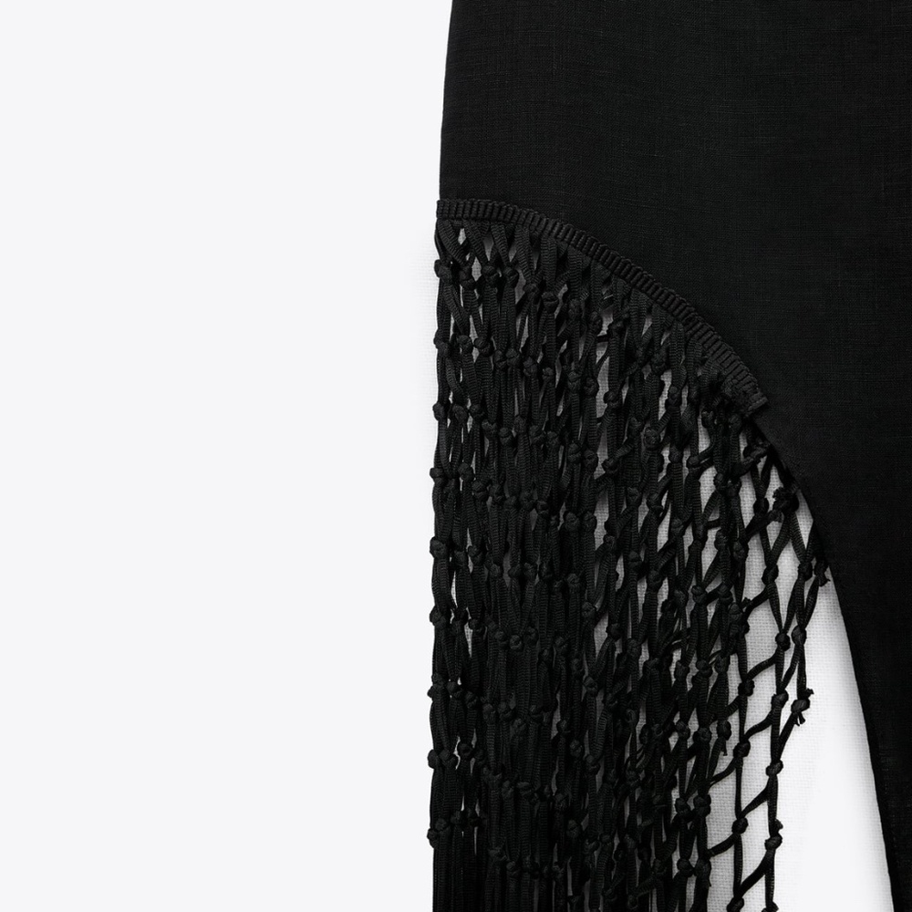 Zara limited edition linen fringe midi skirt you cannot miss - Picture 4 of 4
